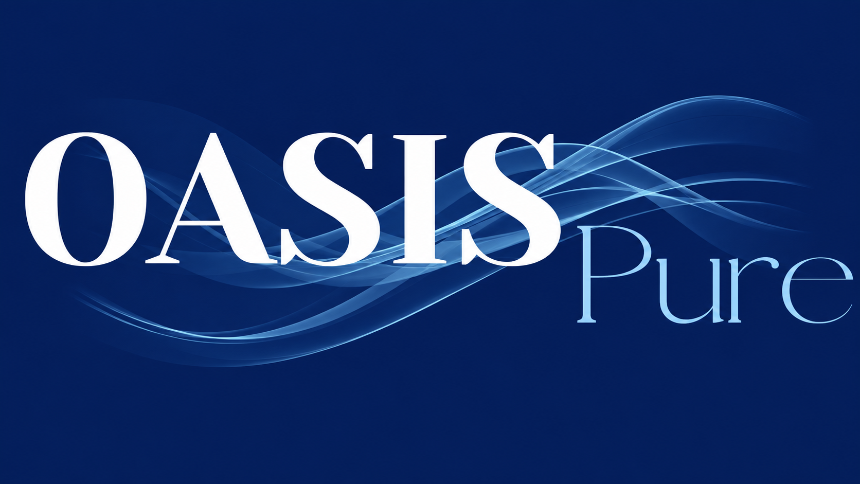The OasisPure logo in white and light blue script appears over a dark blue wave graphic.
